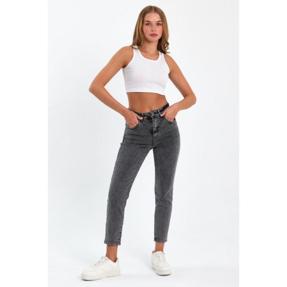 Tref Jns Gri Mom Jeans Likralı Kot Pantolon Trefjeans-Gri-Mom-Jean-2 Bayan Jeans / Kot Pantolon Fiyatı