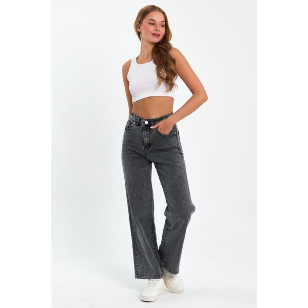 Tref Jns Gri Yüksek Bel Rahat Palazzo Pantolon TREF-GRİ-PALAZZO-89654 Bayan Jeans / Kot Pantolon Fiyatı