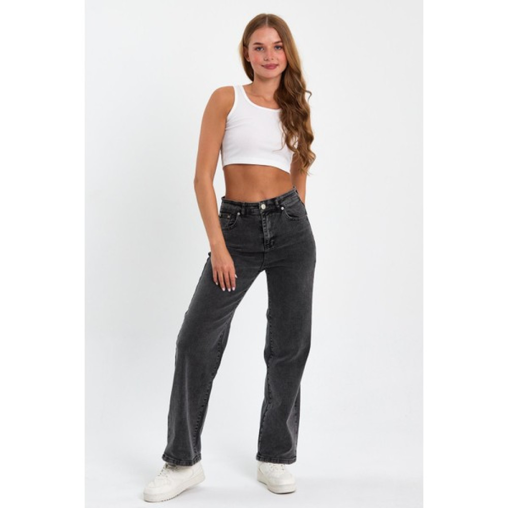 Tref Jns Koyu Gri Yüksek Bel Palazzo Pantolon TREF-KOYU-GRI-PALAZZO-12654 Bayan Jeans / Kot Pantolon Fiyatı