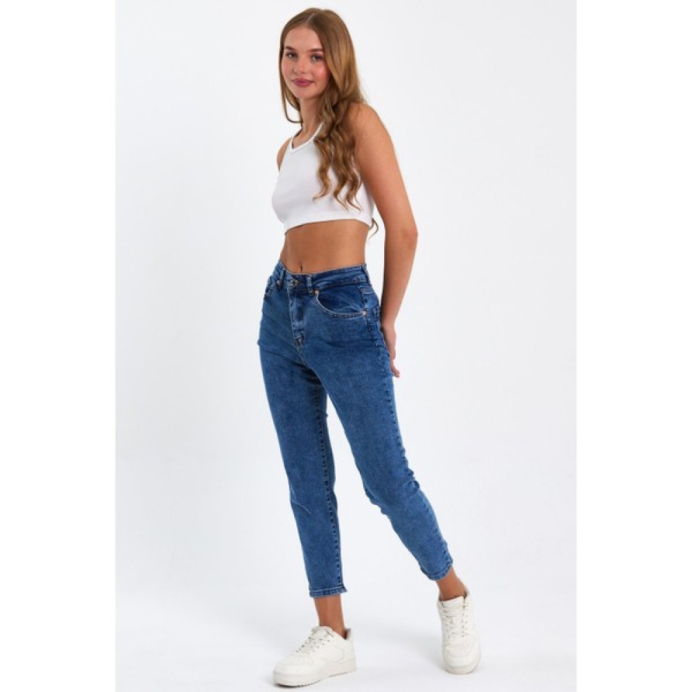 Tref Jns Koyu Mavi Mom Jeans Likralı Kot Pantolon Koyu-Mavi-Mom-Jean-1 Bayan Jeans / Kot Pantolon Fiyatı