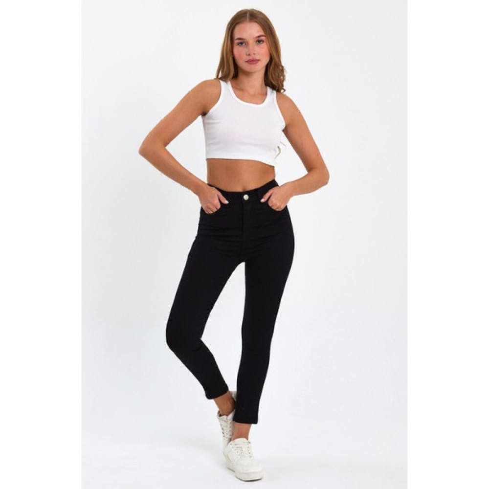 Tref Jns Siyah Yüksek Bel Dar Paça Skinny Power Likralı Kot Pantalon Trefjeans-2-Siyah Kadın Pantolon Fiyatı
