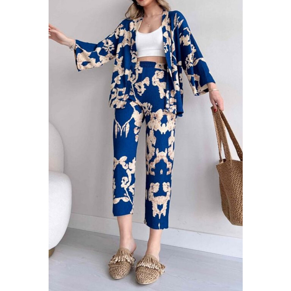 TREND ALİSSE Kadın Mavi Desenli Kimono alt üst takım S Beden Kadın Giyim Fiyatı