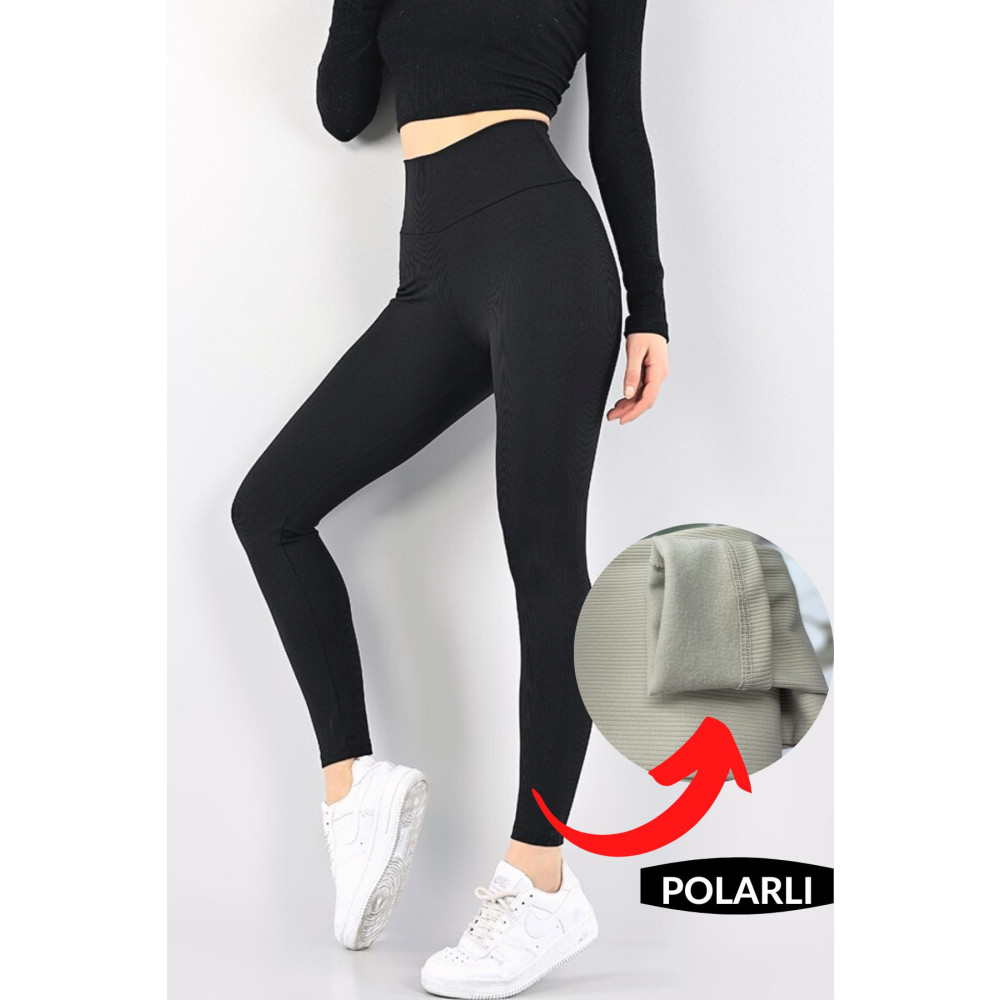 TREND ALİSSE Kadın Siyah Kışlık Içi Polarlı Yüksek Bel Fitilli Tayt M Beden Tayt Fiyatı