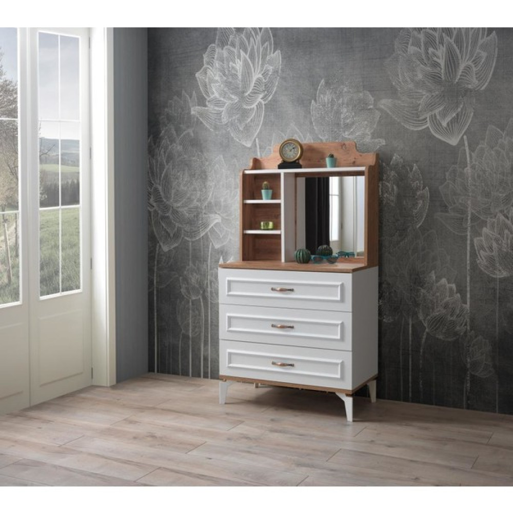 Trend Aynalı 3 Çekmeceli Şifonyer 80x45x151cm - Beyaz Şifonyer Fiyatı
