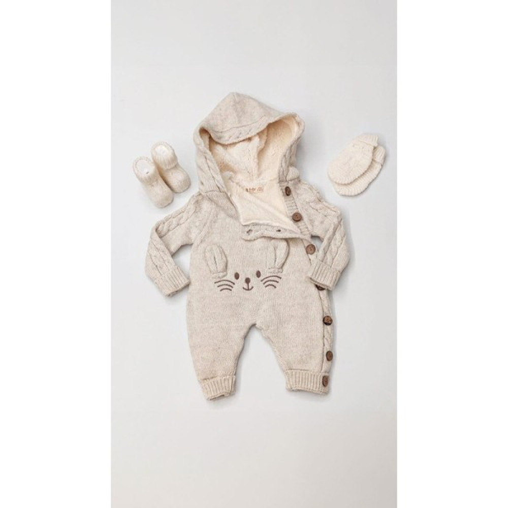 Trend Baby Kids 3-18 Ay Welsoftlu Kedi Nakışlı Kapişonlu Triko Tulum Set Bebek Tulumu Fiyatı
