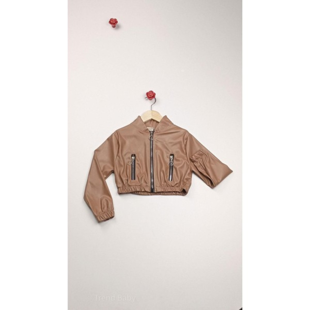 Trend Baby Kids 6-14 Yaş Fermuarlı Cep Detaylı Deri Ceket Kız Açık Kahve Kız Çocuk Mont Fiyatı