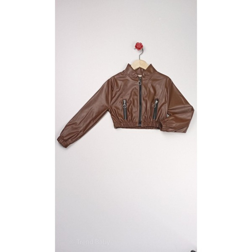Trend Baby Kids 6-14 Yaş Fermuarlı Cep Detaylı Deri Ceket Kız Kahverengi Kız Çocuk Mont Fiyatı