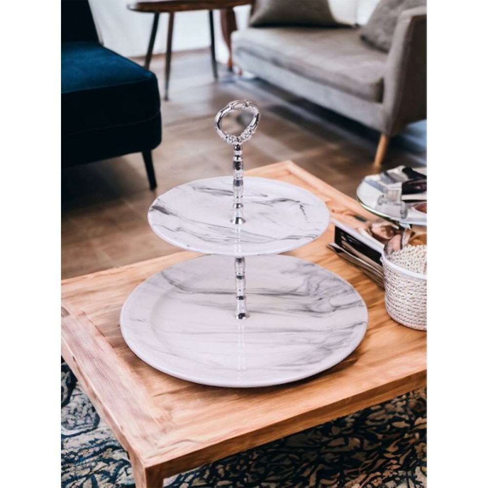 Trend Best Store Çift Katlı Mermer Desenli Seramik Kurabiyelik Çerezlik Sunumluk Mutfak Gereçleri Fiyatı