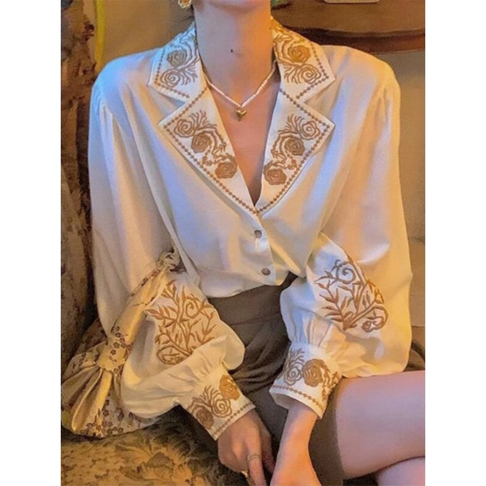 Trend Butik Beyaz Nakışlı Ceket Yaka Gömlek Kadın Gömlek Fiyatı