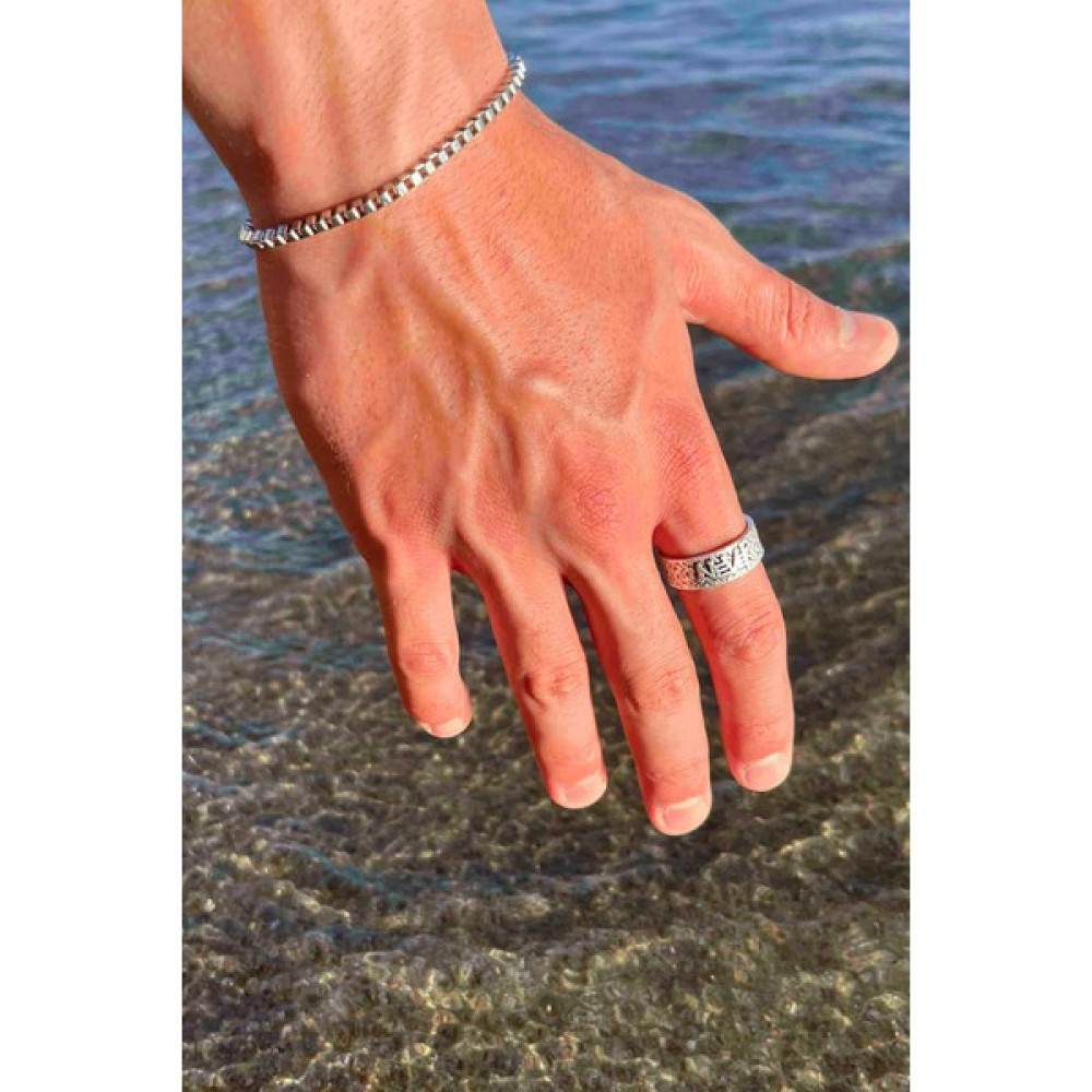 Trend Collection Antik Gümüş Kaplama Never Asla Model Ayarlanabilir Erkek Yüzük ve Bileklik Set - Standart Gümüş Yüzük Fiyatı