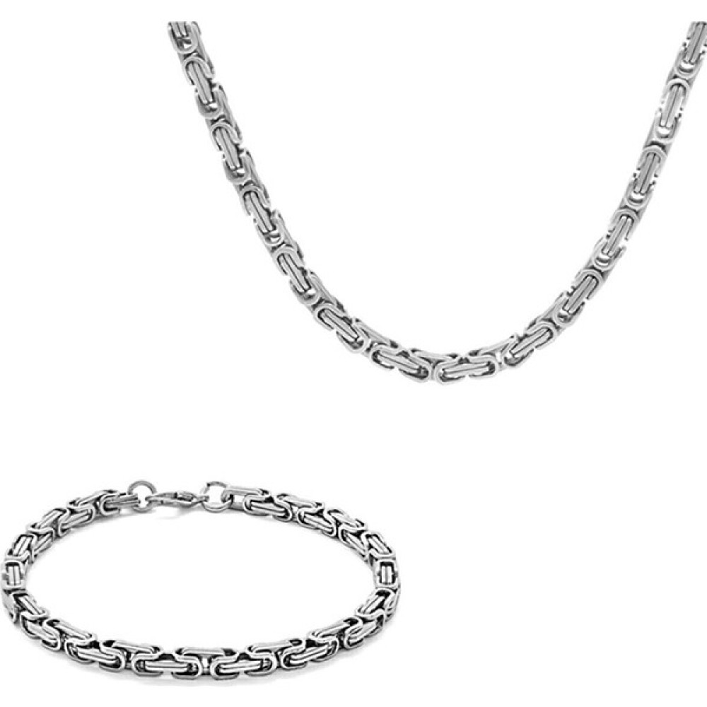 Trend Collection Erkek Çelik 4 mm Kral Model Zincir Kolye Bileklik Set - Antik Gümüş Saat ve Bileklik Aksesuarı Fiyatı