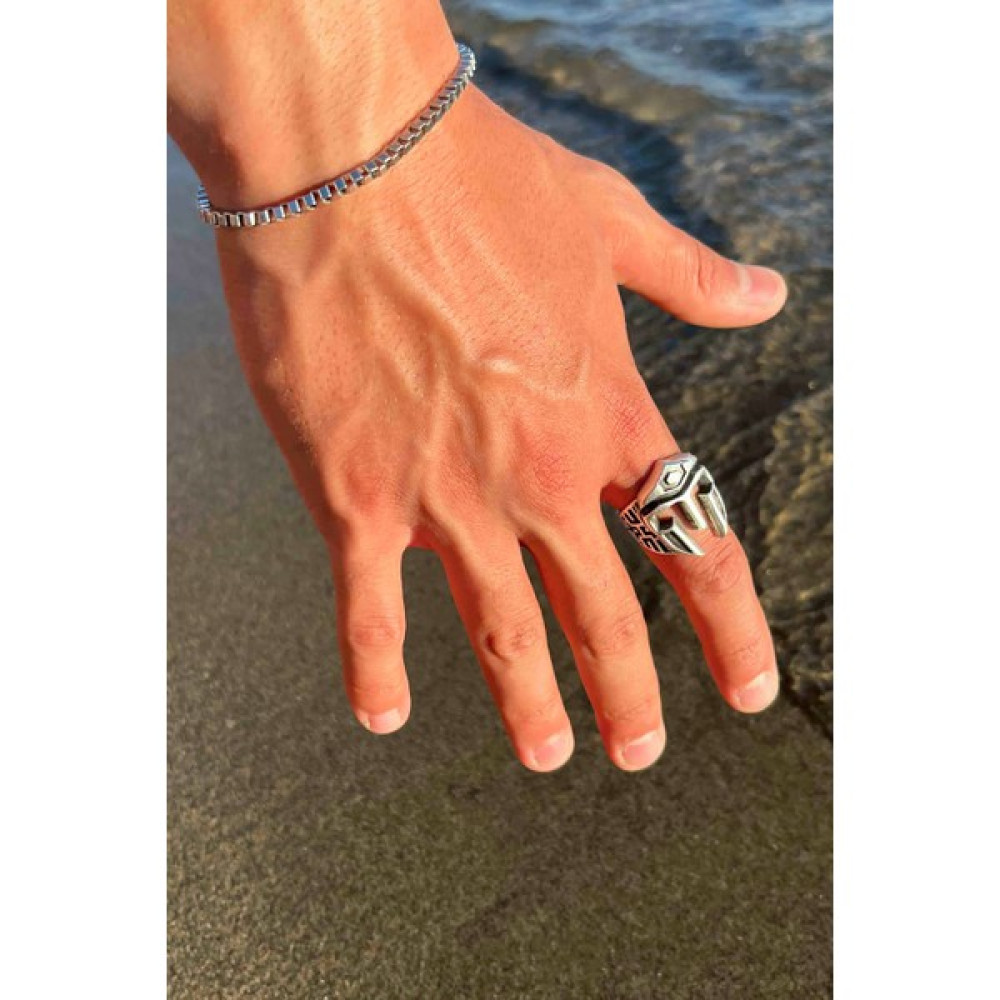 Trend Collection Gümüş Kaplama Antik Roma Gladyatör Miğfer Model Ayarlanabilir Erkek Yüzük ve Bileklik Set - Standart Gümüş Yüzük Fiyatı
