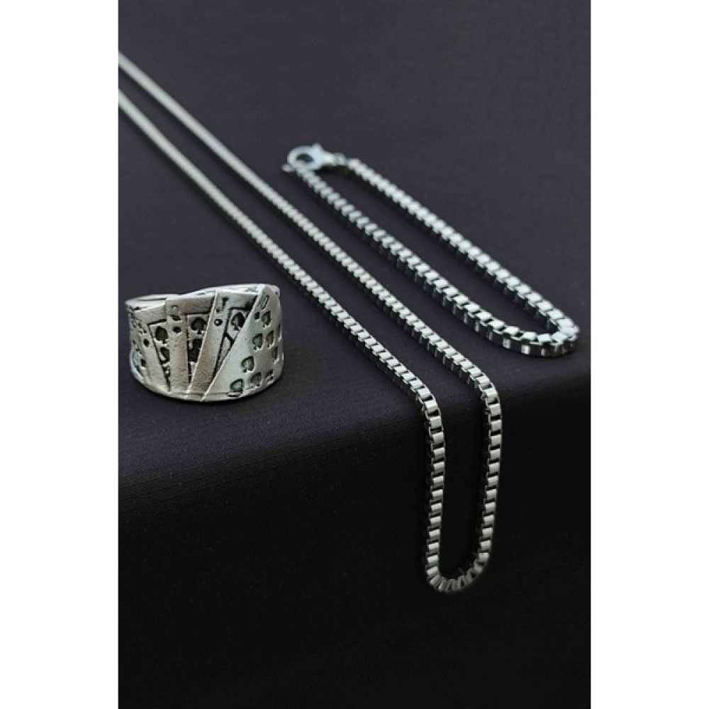 Trend Collection Iskambil Destesi Poker Ayarlanabilir Gümüş Kaplama Yüzük Küp Bileklik ve Kolye Set Yüzükler Fiyatı