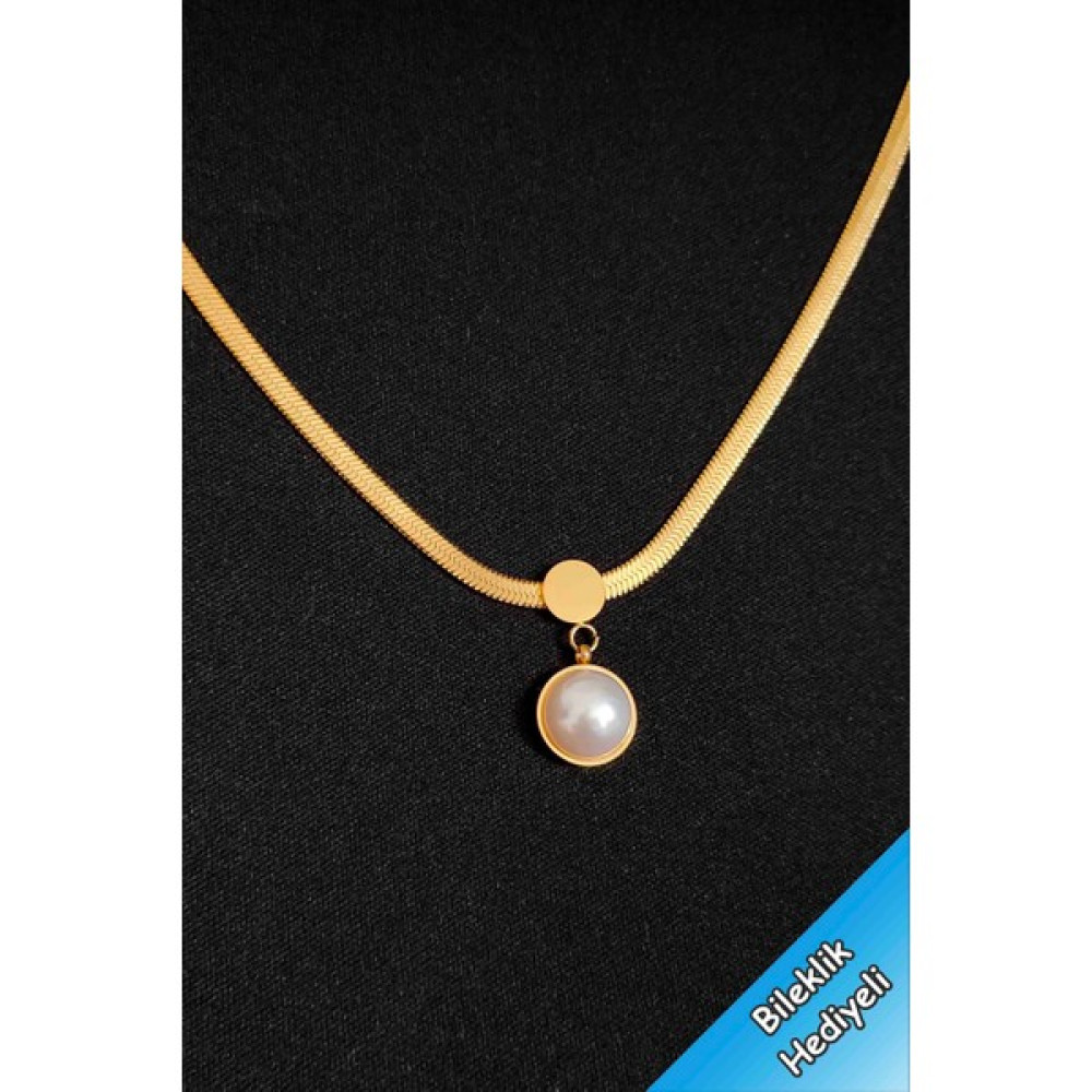 Trend Collection Kadın Paslanmaz Çelik Gold Italyan Zincir Inci Kolye İnci Kolye Fiyatı