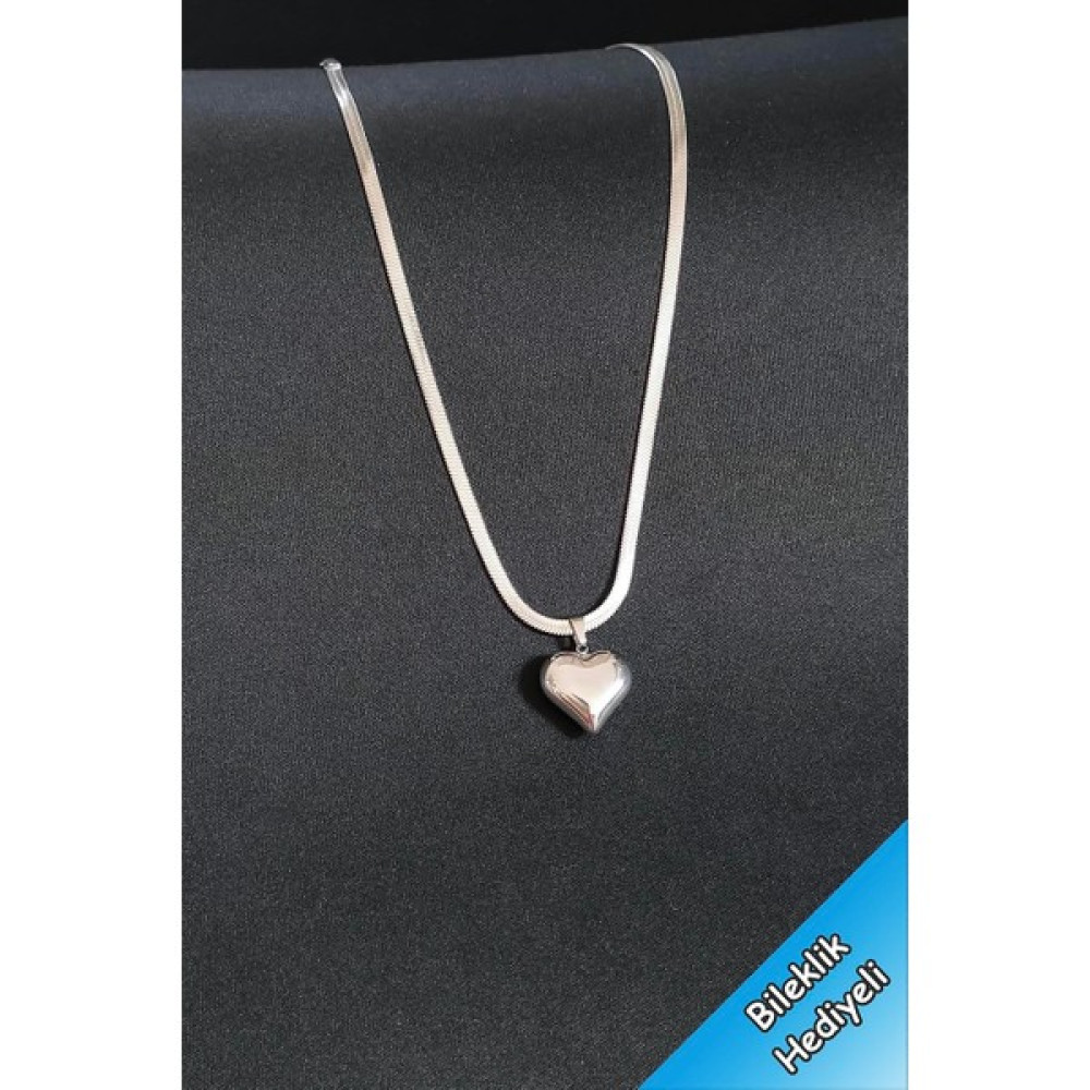 Trend Collection Kadın Paslanmaz Çelik Gümüş Italyan Zincir Kalp Kolye Gümüş Kolye Fiyatı