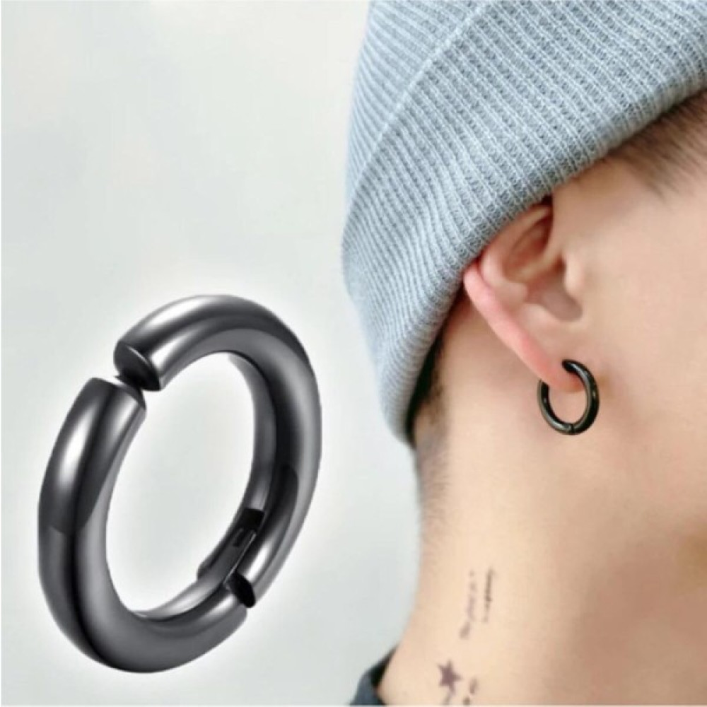 Trend Collection Sıkıştırmalı Deliksiz Fake 316L Paslanmaz Cerrahi Çelik Unisex Siyah Küpe Yuvarlak Halka Küpe Gümüş Küpe Fiyatı