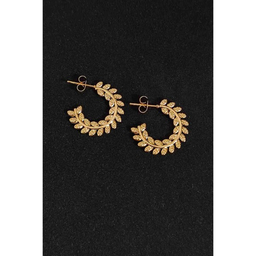 Trend Collection Yaprak Taç Model Paslanmaz Çelik Kadın Gold 2 cm Halka Çift Küpe Gümüş Küpe Fiyatı