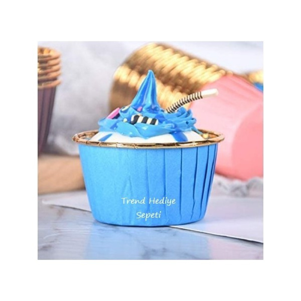 Trend Hediye Sepeti Mavi Gold Cupcake Kalıbı 25'li Kek Kalıpları Fiyatı