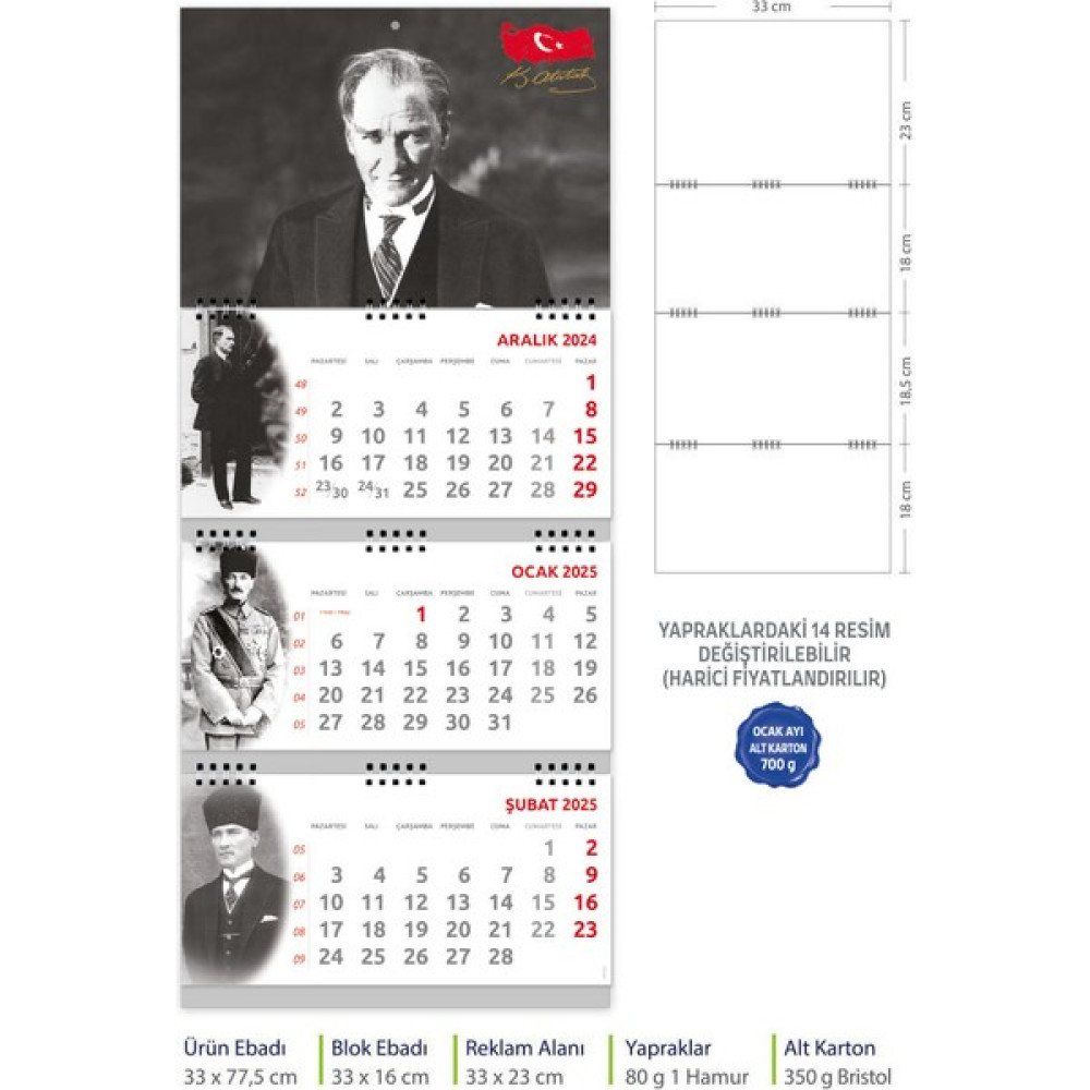 Trend Hediyelik 2025 Atatürk Gemici Takvim Üç Parça Spiralli Takvim Fiyatı