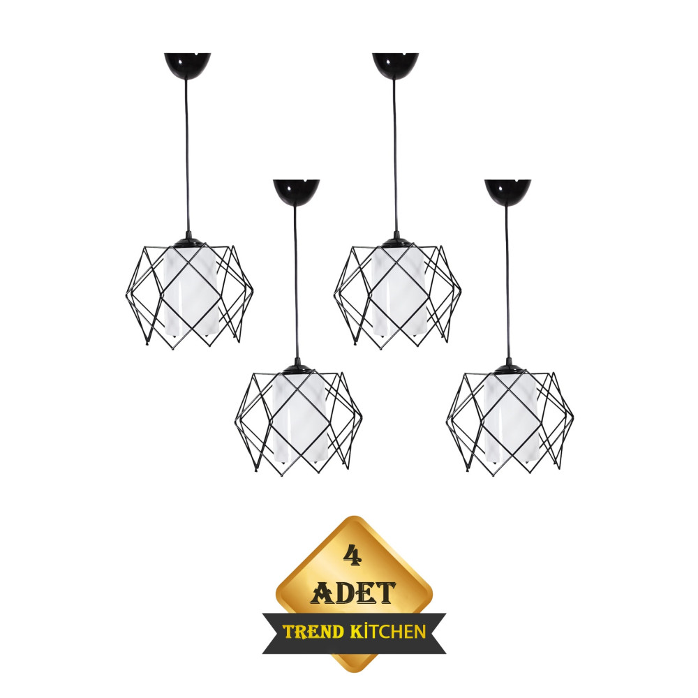 Trend Kitchen Siyah Tasarım Beyaz Mika Camlı Salon Mutfak Banyo Yatak Odası Çocuk Odası Avize ( 4 Adet ) Avize Fiyatı
