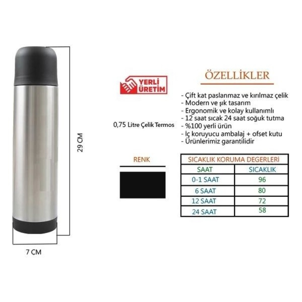 Trend Maison 750 ml Paslanmaz Çelik Bebek Süt Mama Termosu Siyah Termoslar Fiyatı