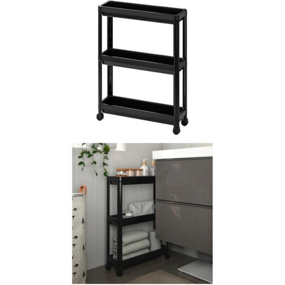 Trend Maison Çok Amaçlı Raf Ünitesi 3 Katlı Slim Tekerlekli Mutfak Banyo Düzenleyici Organizer Vesken Siyah Eşya Saklama / Düzenleme Fiyatı