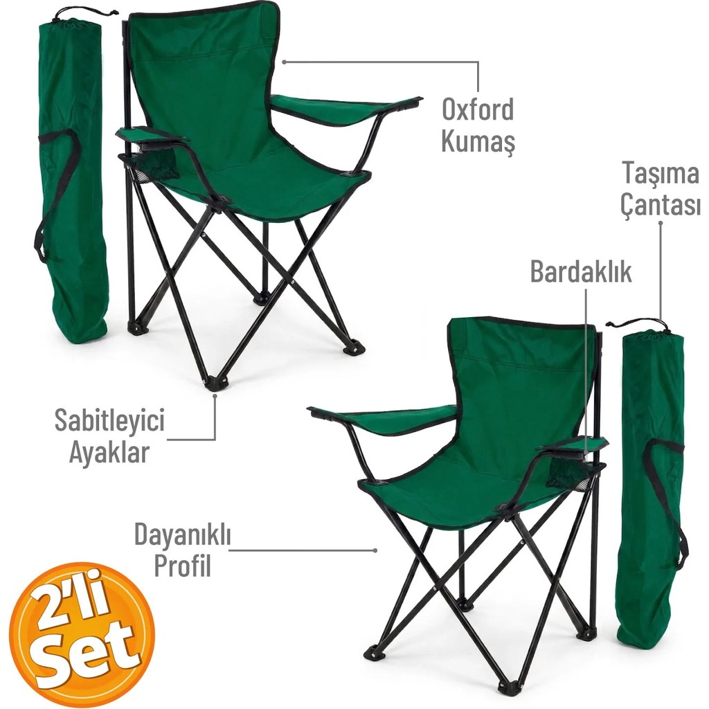 Trend Maison Rejisör Koltuğu Katlanır Kamp Plaj Piknik Sandalyesi Yeşil 2 Adet Standart Sandalye Fiyatı
