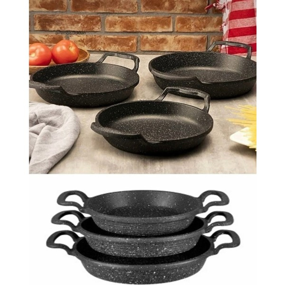 Trend Mutfak 3'lü Set Döküm Siyah Granit Sahan Tava 22CM-20CM-18CM - sahan seti Tavalar Fiyatı