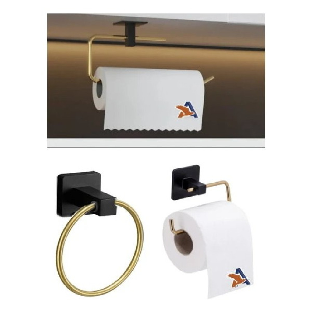 Trend Muud 3'lü Gold Mutfak Banyo Kağıt Havlu Askı Tutacağı Paslanmaz Yapışkanlı Askılık Tuvalet Kağıtlığı Fiyatı