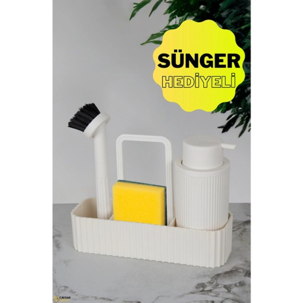 Trend Promosyon Oval Hazneli Lüx Fırçalı Mutfak Seti & Sıvı Sabunluk Mutfak- Banyo Süngerlik & Sabunluk - Beyaz Sabunluk Fiyatı
