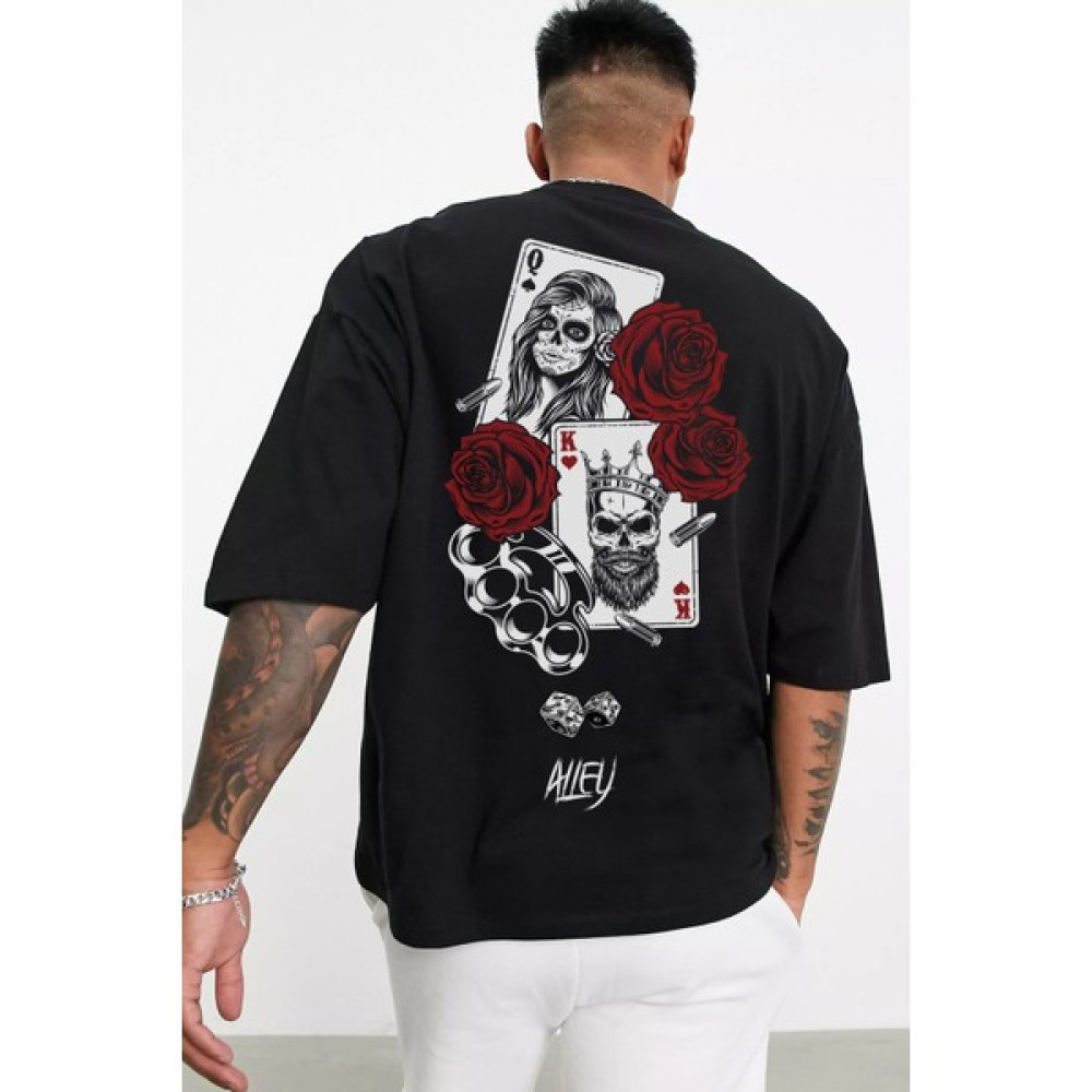 Trend Seninle Card Baskılı Siyah Oversize Unisex T-Shirt Erkek T-shirt Fiyatı