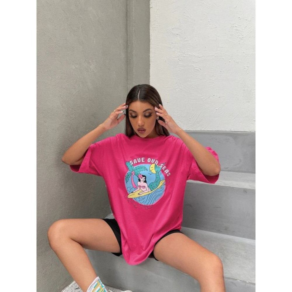 Trend Seninle Kadın Deniz Kızı Baskılı Oversize Tshirt Bayan T-shirt Fiyatı