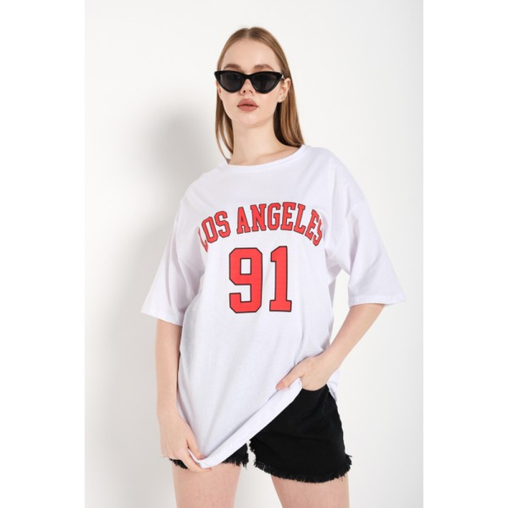 Trend Seninle Kadın Los Angeles 91 Baskılı Oversize Tişört Bayan T-shirt Fiyatı