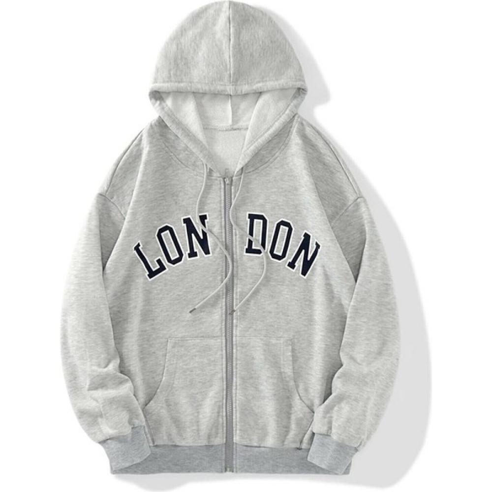 Trend Seninle Unisex Gri London Baskılı Fermuarlı Sweat Hırka Kadın Hırka Fiyatı