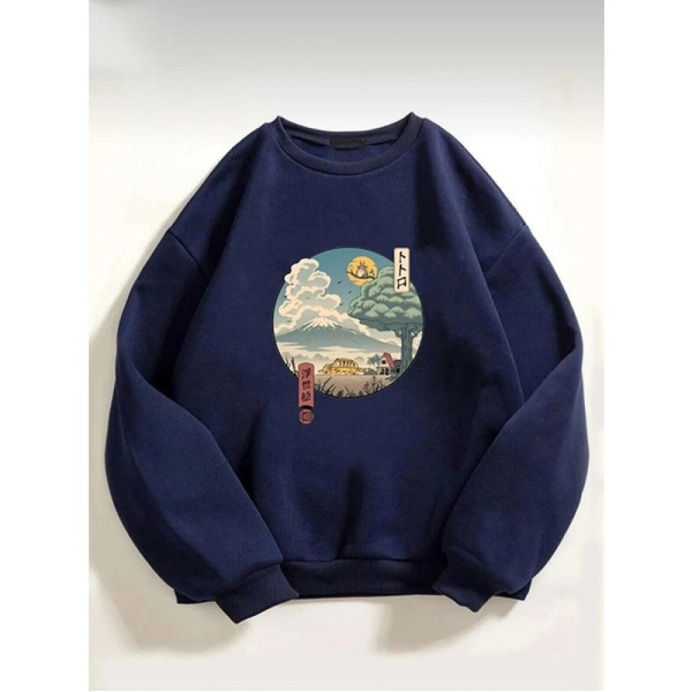 Trend Seninle Unisex Totoro Anime Baskılı Oversize Sweatshirt Bayan Sweatshirt Fiyatı
