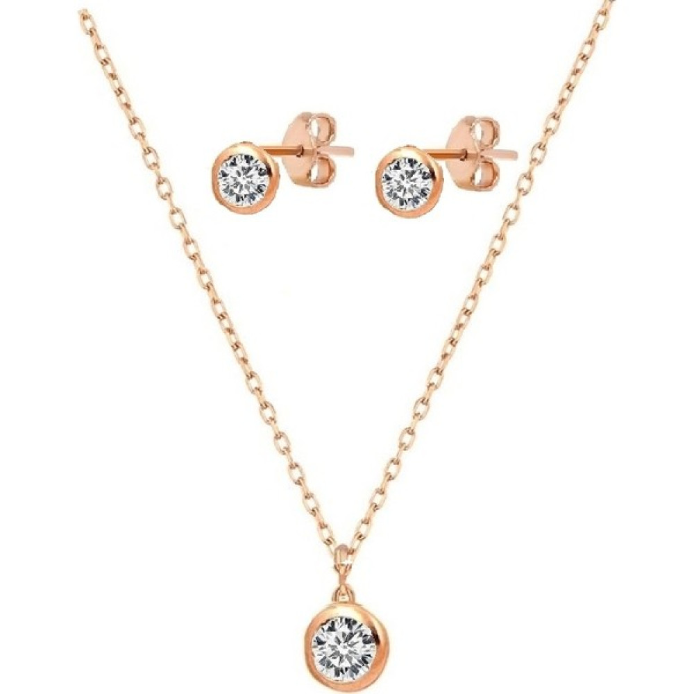 Trend Silver 925 Ayar Gümüş Rose Minimal Tek Taş Küpe Kolye Seti Gümüş Kolye Fiyatı