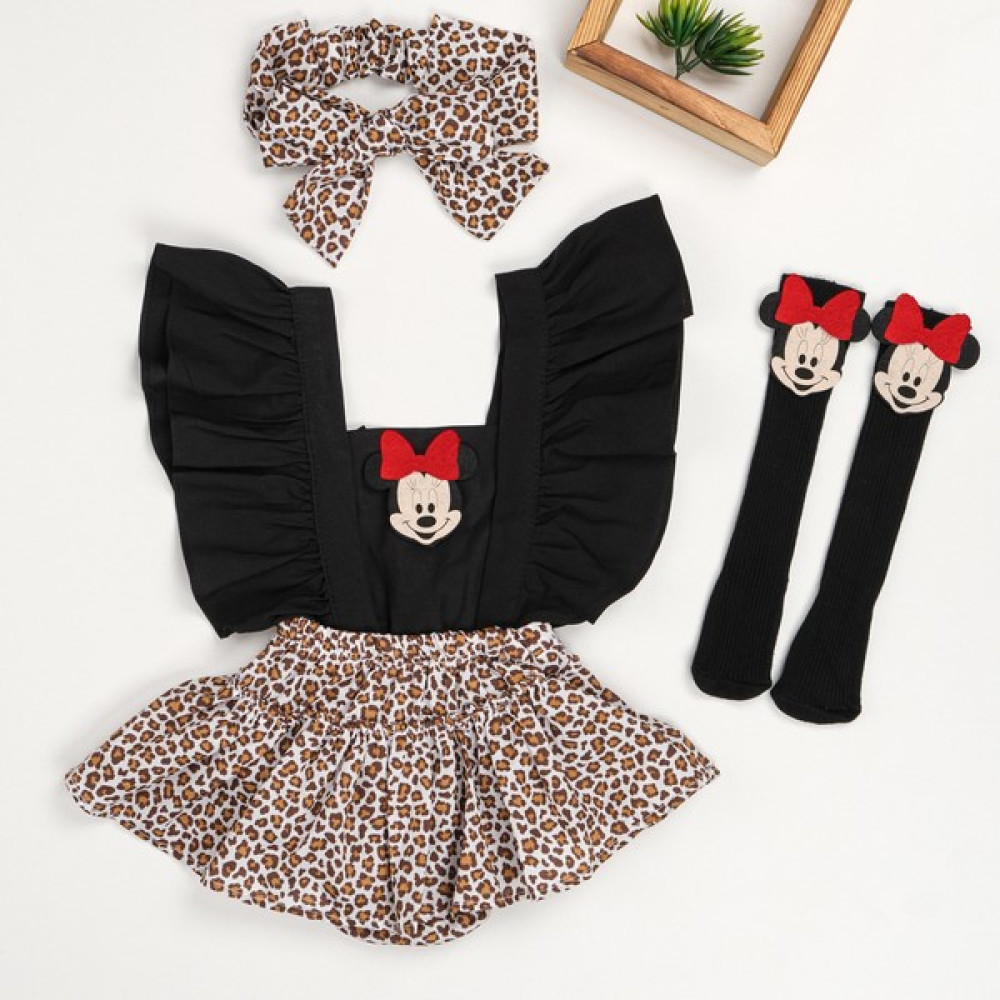 Trend Sizde Leopar Salopet Bandana Çorap Romper Takım Bebek Giysi Takım Fiyatı