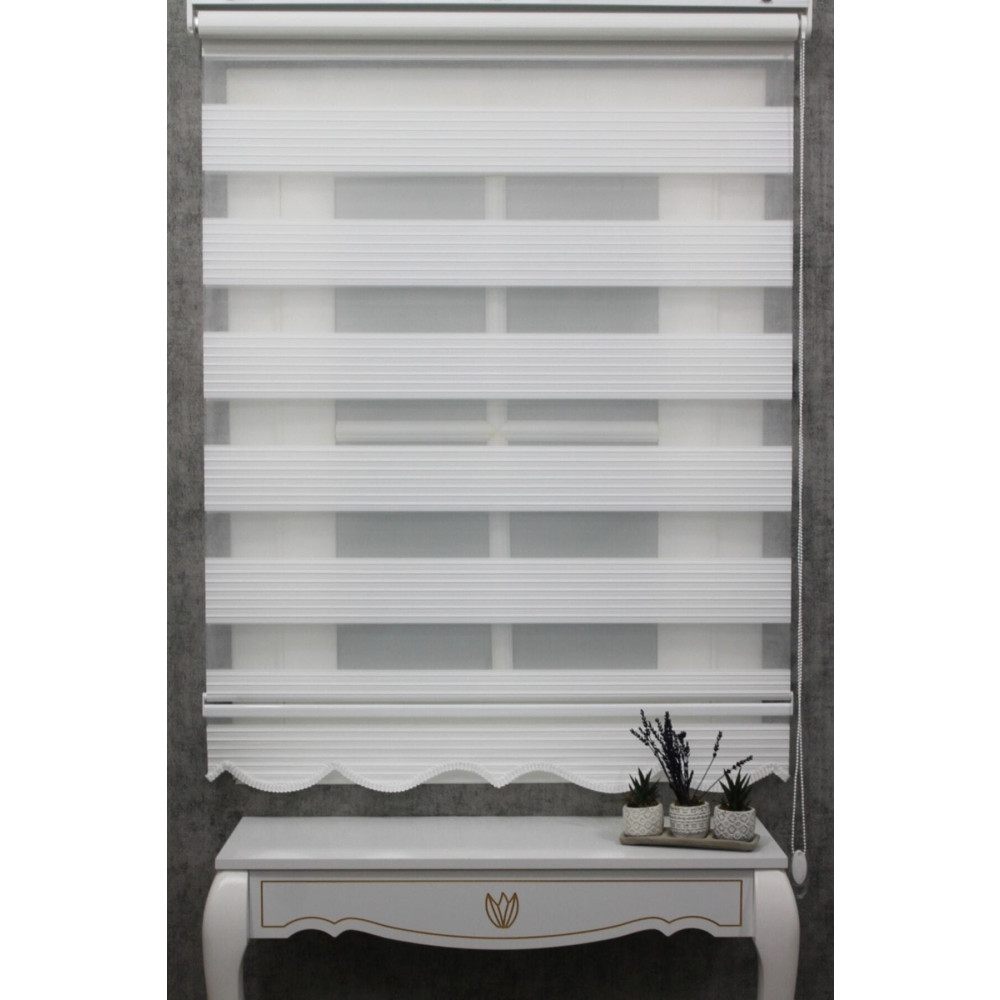 TREND STOR PERDE Ekru Geniş Plise Etek Dilimli Zebra Stor Güneşlik Perde 30 x 80 Beden Stor Perde Fiyatı