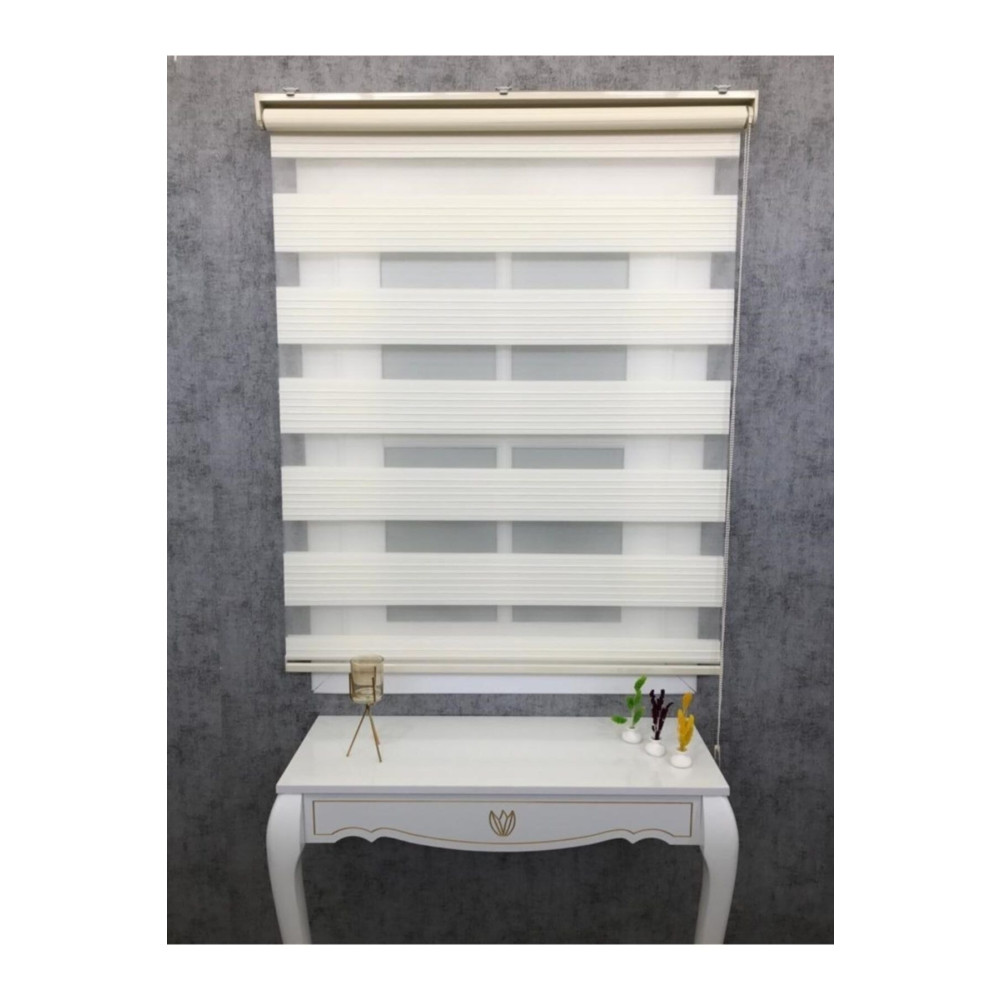 TREND STOR PERDE Krem Geniş Plise Zebra Stor Güneşlik Perde 150x200 35 x 55 Beden Stor Perde Fiyatı
