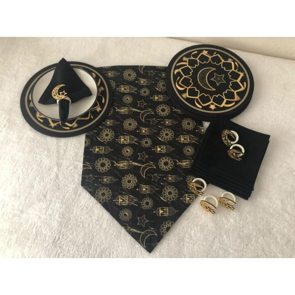 Trend Yuvam Sofra Sunum Seti Ramazan Konsepti 02 - Gold - Siyah - 42 x 135 cm Masa Örtüsü Fiyatı