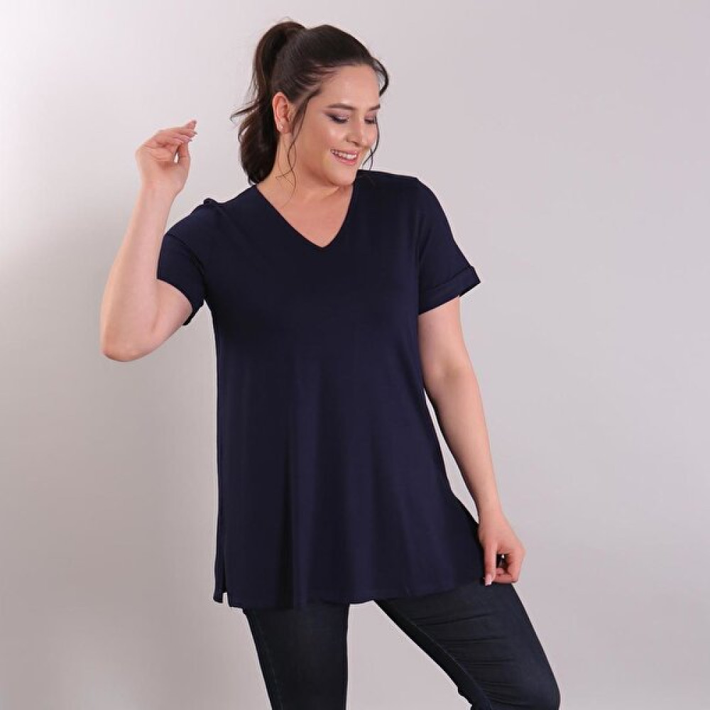 TREND42PLUS V Yaka Basic Lacivert Büyük Beden Bluz Bluz Fiyatı