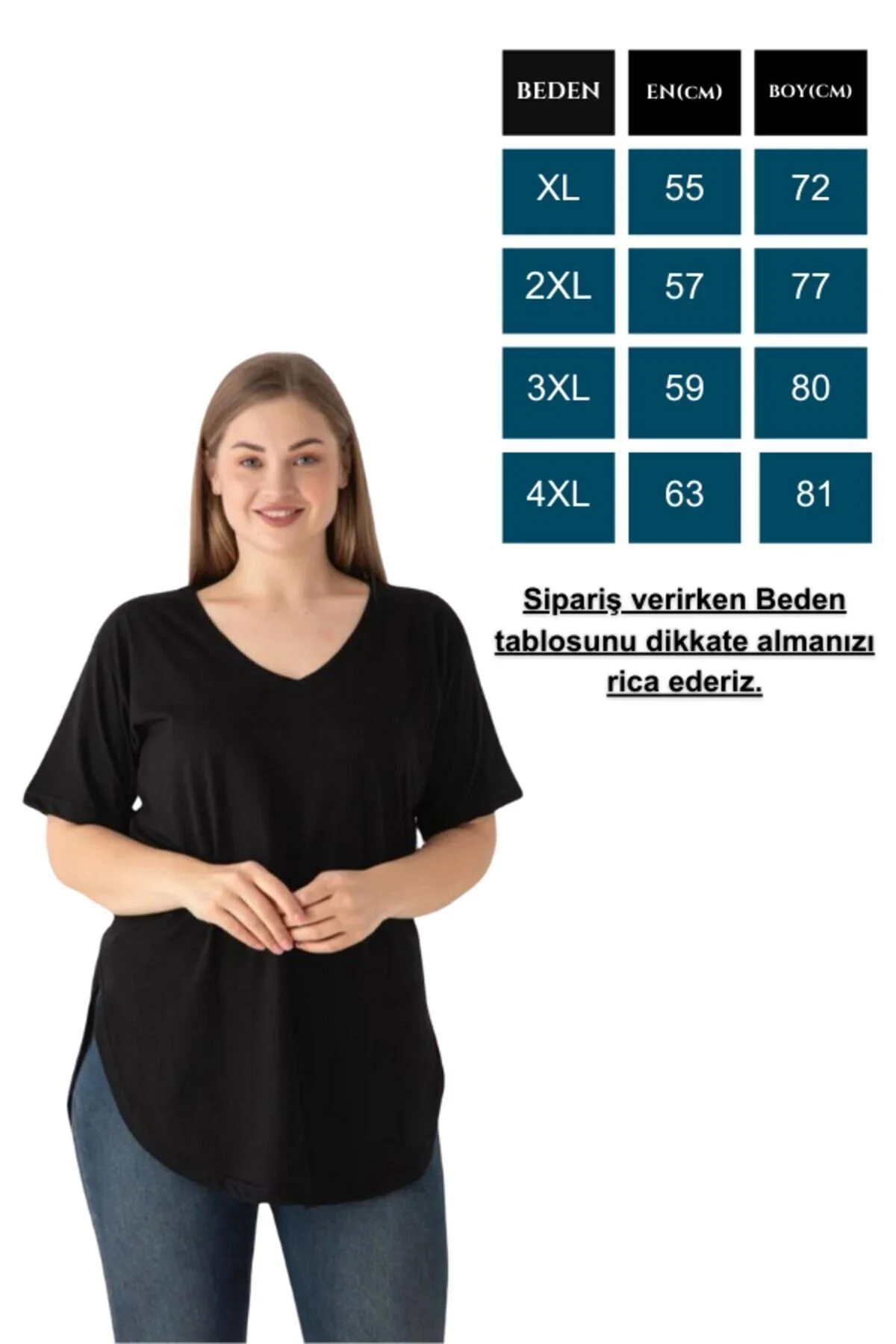 Trendbade Butik Kadın V Yaka Büyük Beden T-shirt Siyah 4XL Beden" Giyim & İç Giyim Fiyatı