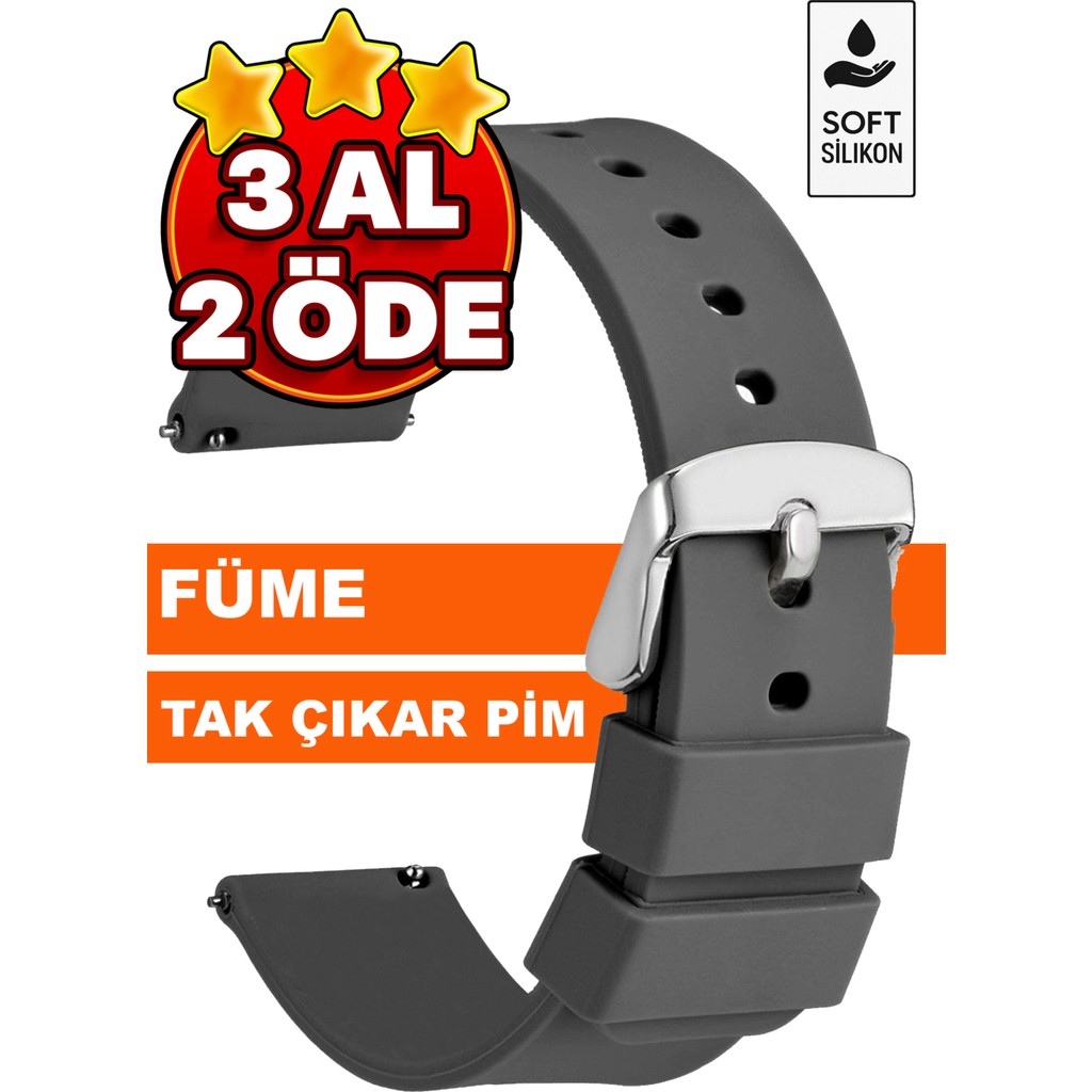 Trendburada 18MM-20MM-22MM-24MM Füme Renk Soft Silikon Saat Kordonu Kayışı A72 FUME - 22 mm Akıllı Saat Aksesuarı Fiyatı
