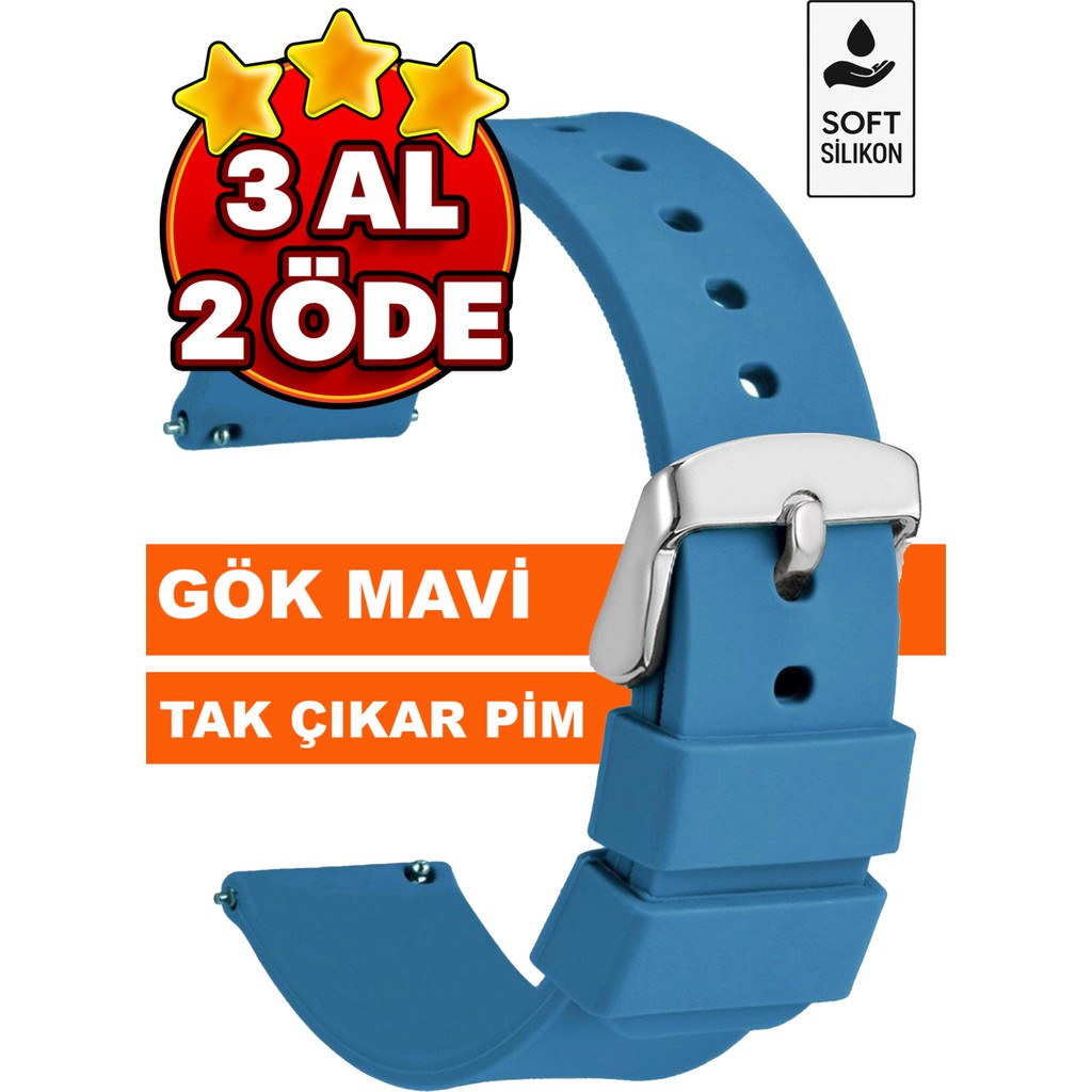 Trendburada 18MM-20MM-22MM-24MM Gök Mavisi Renk Soft Silikon Saat Kordonu Kayışı A72 GOK - 20 mm - Deniz Mavisi Akıllı Saat Aksesuarı Fiyatı