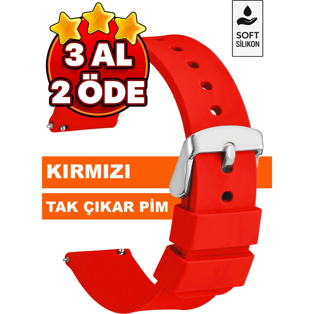 Trendburada 18MM-20MM-22MM-24MM Kırmızı Renk Soft Silikon Saat Kordonu Kayışı A72 KIRMIZI - 20 mm Akıllı Saat Aksesuarı Fiyatı