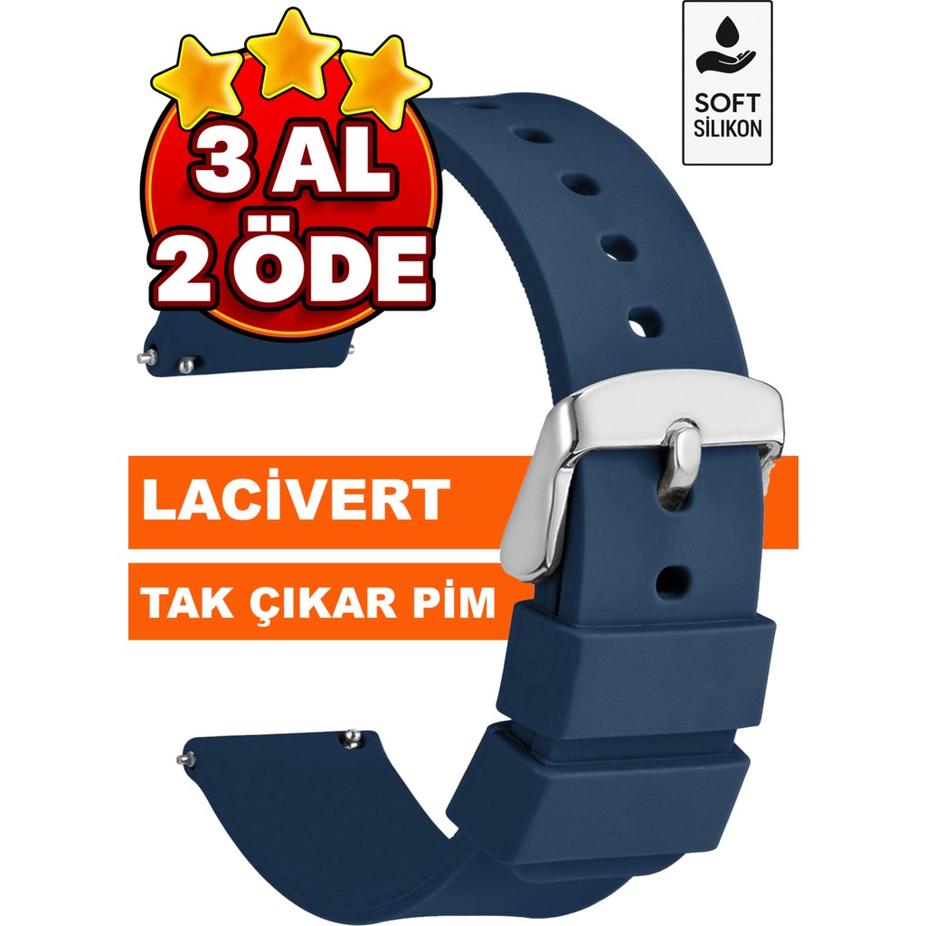 Trendburada 18MM-20MM-22MM-24MM Lacivert Renk Soft Silikon Saat Kordonu Kayışı A72 LACIVERT - 22 mm Akıllı Saat Aksesuarı Fiyatı