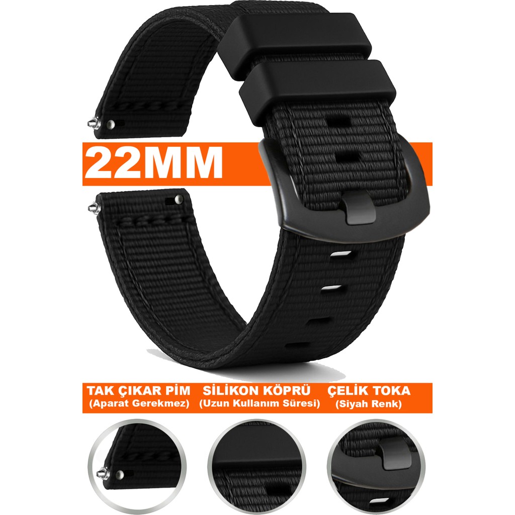 Trendburada Huawei Watch Gt Gt2 Gt3 Gt4 Gt5 Pro 46mm-Xiaomi Redmi Watch 5 Active-Lite 22mm Nato Kumaş Saat Kordonu TB1 - Siyah - Siyah Cep Telefonu Fiyatı