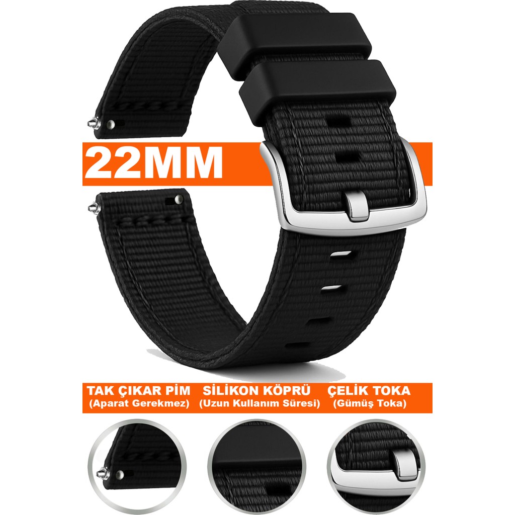 Trendburada Huawei Watch Gt Gt2 Gt3 Gt4 Gt5 Pro 46mm-Xiaomi Redmi Watch 5 Active-Lite 22mm Nato Kumaş Saat Kordonu TB1 - Soft Siyah Cep Telefonu Fiyatı