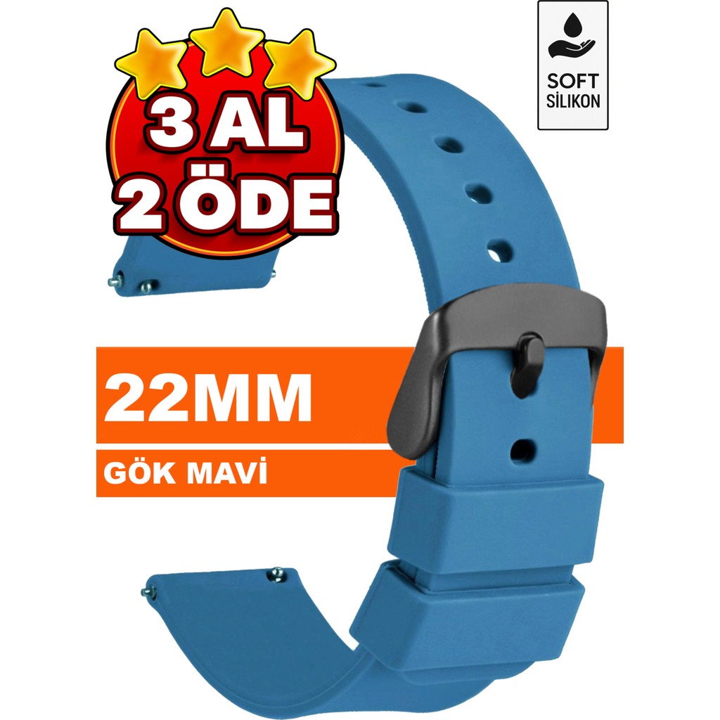 Trendburada Huawei Watch Gt Gt2 Gt3 Gt4 Gt5 Pro 46mm Xiaomi Redmi Watch 5 Active-Lite Saat Uyumlu 22mm Silikon Saat Kordonu Kayışı TB1 - Mavi - Siyah Cep Telefonu Fiyatı