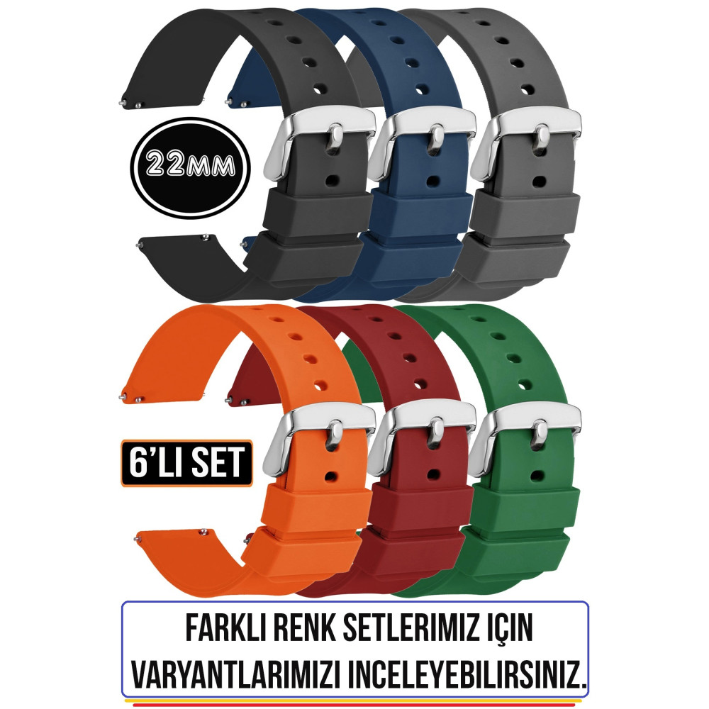 Trendburada Huawei Watch Gt Gt2 Gt3 Gt4 Pro 46mm Samsung Gear S3 Honor 22mm Silikon Kordon Kayış A71-6set Akıllı Saat Aksesuarı Fiyatı